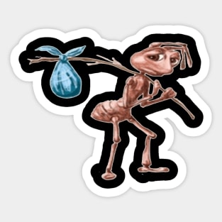 Sad ant with bag leaving meme cartoon Sticker